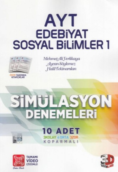 3D AYT Edebiyat Sosyal Bilimler 1 Tamamı Video Çözümlü Simülasyon Denemeleri (Yeni)