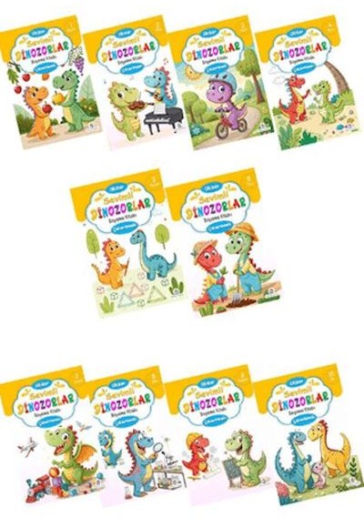 Sevimli Dinozorlar Boyama Kitabı Sticker Çıkartmalı (10 Kitap Set)