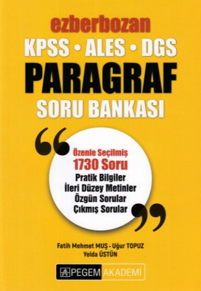 Pegem 2019 KPSS ALES DGS Ezberbozan Paragraf Soru Bankası (Yeni)