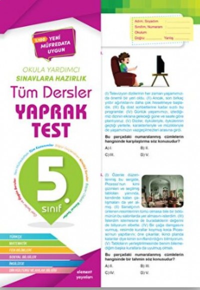 5. Sınıf Tüm Dersler Yaprak Test