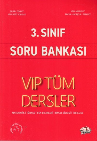 Editör 3. Sınıf VIP Tüm Dersler Soru Bankası Kırmızı Kitap (Yeni)