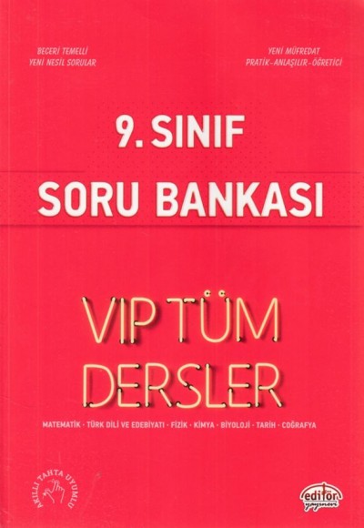 Editör 9. Sınıf VIP Tüm Dersler Soru Bankası Kırmızı Kitap (Yeni)