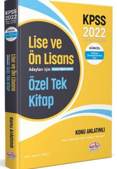 Editör 2022 KPSS Lise ve Ön Lisans Adayları İçin Özel Tek Kitap Konu Anlatımlı