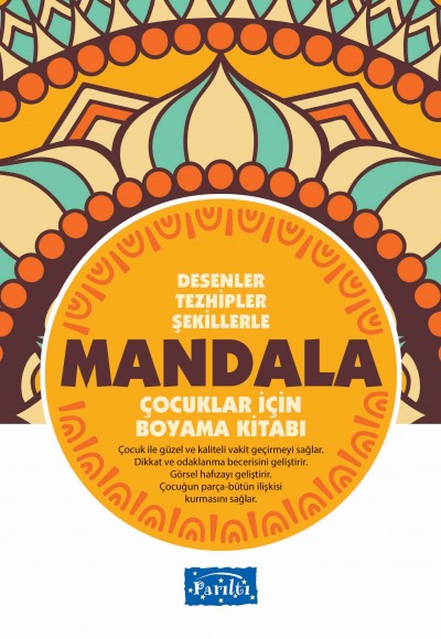 Desenler Tezhipler Şekillerle Mandala - Sarı Kitap - Çocuklar İçin Boyama Kitabı