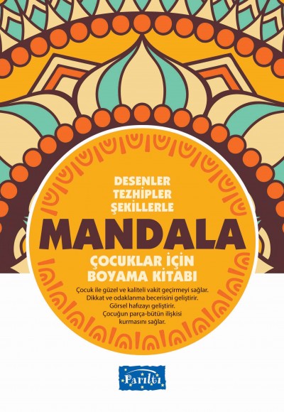 Desenler Tezhipler Şekillerle Mandala - Sarı Kitap - Çocuklar İçin Boyama Kitabı