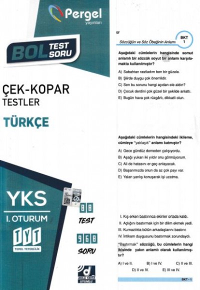 Pergel TYT Türkçe Çek-Kopar Yaprak Test (Yeni)