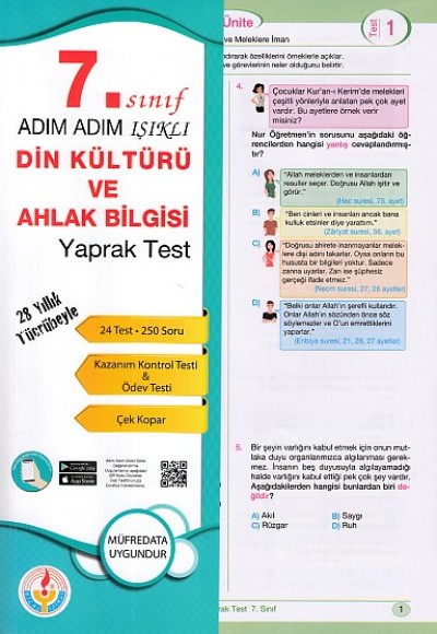 Adım Adım Işıklı 7. Sınıf Din Kültürü ve Ahlak Bilgisi Yaprak Test