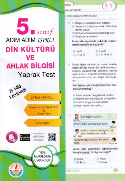 Adım Adım Işıklı 5. Sınıf Din Kültürü ve Ahlak Bilgisi Yaprak Test