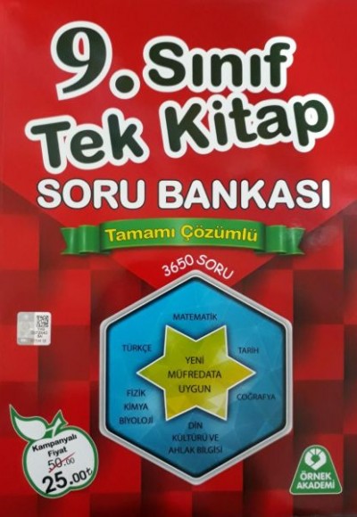 Örnek Akademi 9. Sınıf Tek Kitap Tamamı Çözümlü Soru Bankası