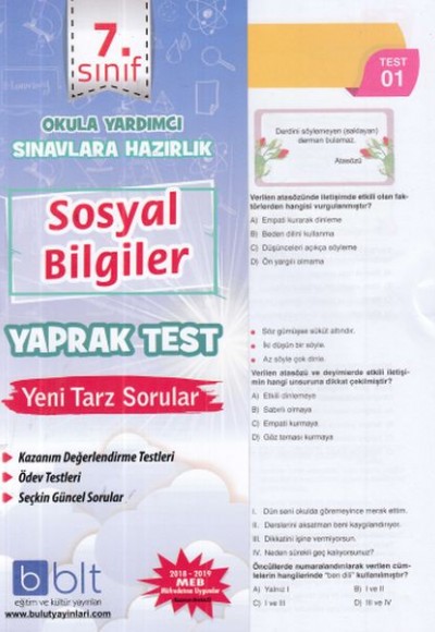 Bulut 7. Sınıf Sosyal Bilgiler Yaprak Test (Yeni)