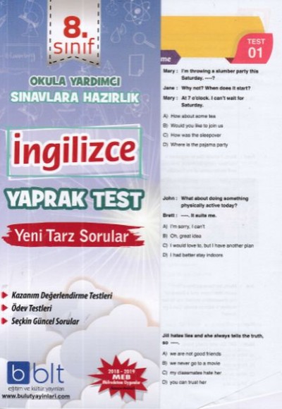 Bulut 8.Sınıf İngilizce Yaprak Test (Yeni)