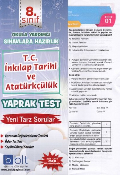 Bulut 8.Sınıf T.C. İnkılap Tarihi ve Atatürkçülük Yaprak Test (Yeni)