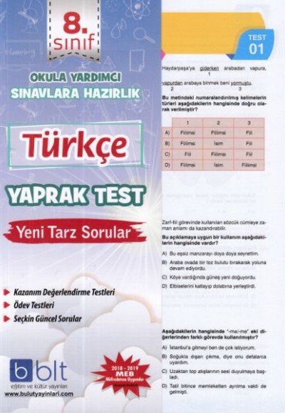 Bulut 8.Sınıf Türkçe Yaprak Test