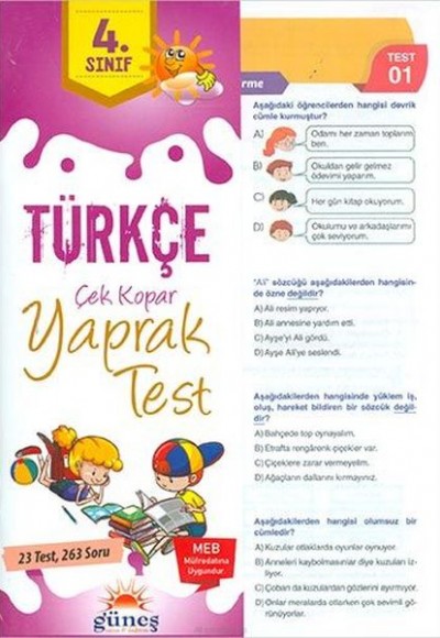 Güneş 4.Sınıf Türkçe Çek Kopar Yaprak Test