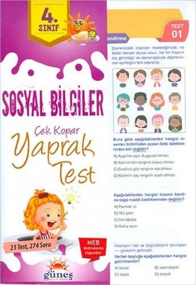 Güneş 4.Sınıf Sosyal Bilgiler Çek Kopar Yaprak Test