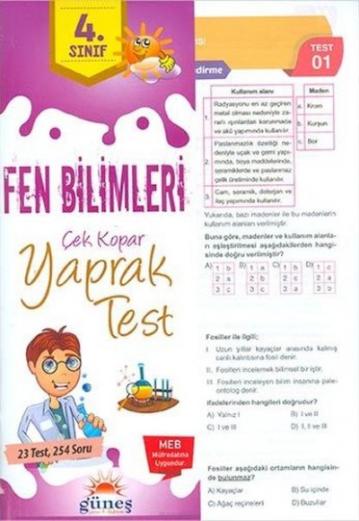 Güneş 4.Sınıf Fen Bilimleri Çek Kopar Yaprak Test