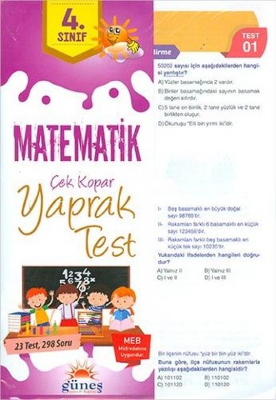 Güneş 4.Sınıf Matematik Çek Kopar Yaprak Test