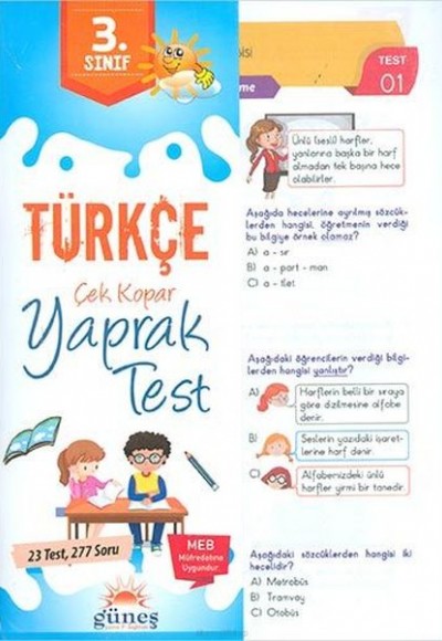 Güneş 3.Sınıf Türkçe Çek Kopar Yaprak Test