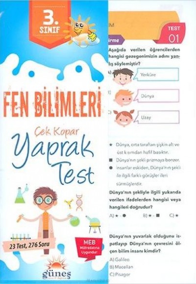 Güneş 3.Sınıf Fen Bilimleri Çek Kopar Yaprak Test