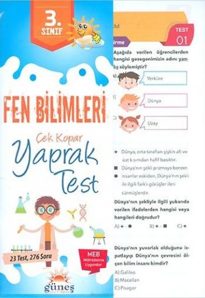 Güneş 3.Sınıf Fen Bilimleri Çek Kopar Yaprak Test