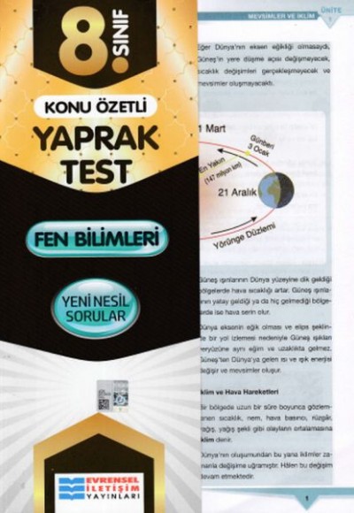 Evrensel 8. Sınıf Fen Bilimleri Konu Özetli Yaprak Test (Yeni)