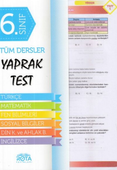 Rota 6.Sınıf Tüm Dersler Yaprak Test (Yeni)