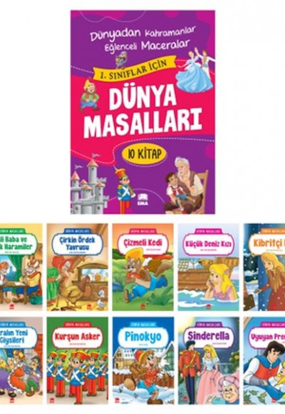 Dünya Masallar Seti 1.ve 2. Sınıflar İçin Eğik El Yazılı - (10 Kitap Takım Büyük Boy)