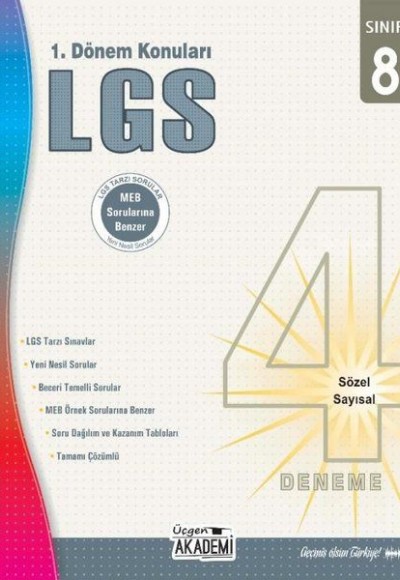 Üçgen Akademi 8.Sınıf LGS 1. Dönem Konuları - 4'lü Deneme Sınavı