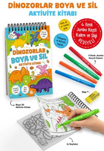 Dinozorlar - Boya ve Sil Aktivite Kitabı / 3 Yaş +