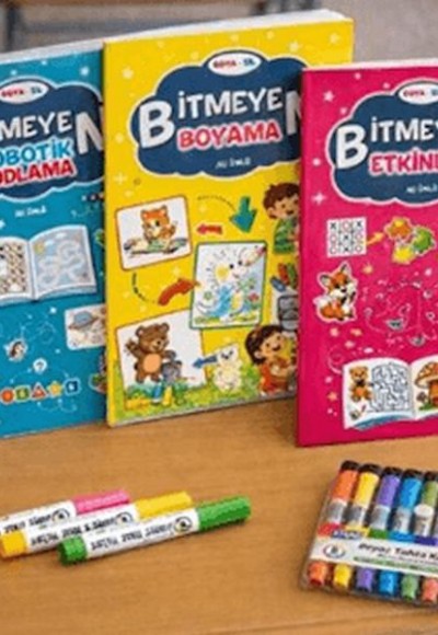 Boya Sil Bitmeyen Boyama 3 Kitap + Boya Kalemi Hediyeli