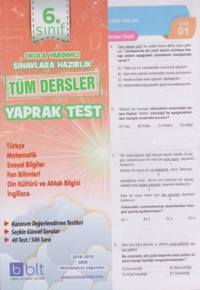 Bulut 6. Sınıf Tüm Dersler Yaprak Test