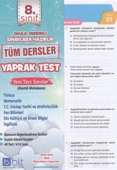 Bulut 8. Sınıf Tüm Dersler Yaprak Test