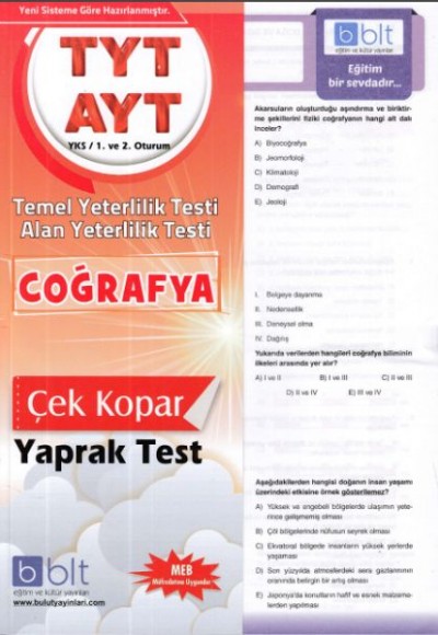 Bulut TYT AYT Coğrafya Yaprak Test 1. ve 2. Oturum (Yeni)