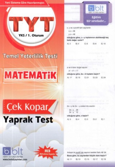 Bulut YKS TYT Matematik Yaprak Test 1. Oturum ( Yeni)