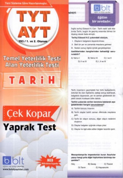 Bulut TYT AYT Tarih Yaprak Test 1. ve 2. Oturum (Yeni)