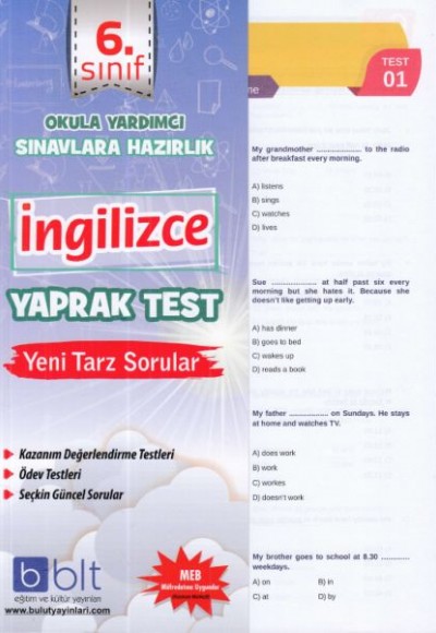 Bulut 6.Sınıf İngilizce Yaprak Test (Yeni)