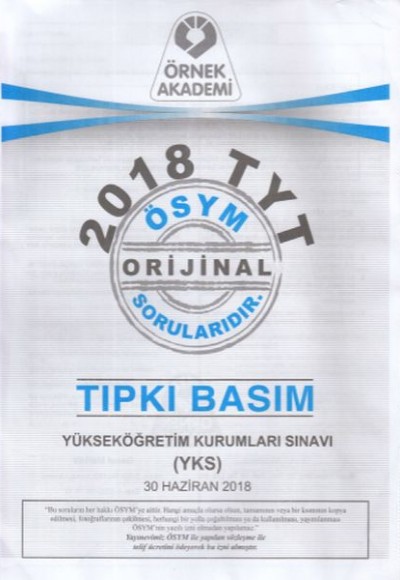 Örnek Akademi 2018 TYT Soru Kitapçığı Tıpkı Basım (Yeni)