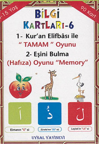Bilgi Kartları 6 - 1. Kur'an Elifbası ile Tamam Oyunu, 2. Eşini Bulma (Hafıza) Oyunu Memory
