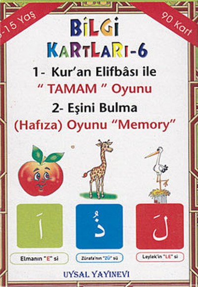 Bilgi Kartları 6 - 1. Kur'an Elifbası ile Tamam Oyunu, 2. Eşini Bulma (Hafıza) Oyunu Memory