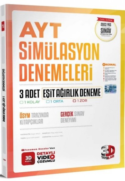 3D Yayınları  AYT Eşit Ağırlık 3'lü Simülasyon Deneme