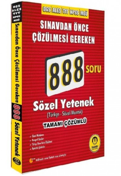 Tasarı DGS ALES TYT KPSS MSÜ Sözel Yetenek 888 Soru Bankası Çözümlü