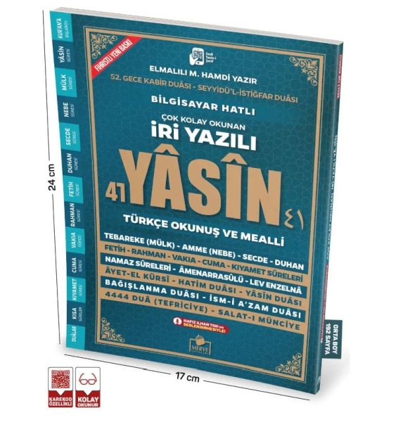 Sesli Yasini Şerif Arapça Türkçe Okunuşlu ve Mealli İri Yazılı Orta Boy