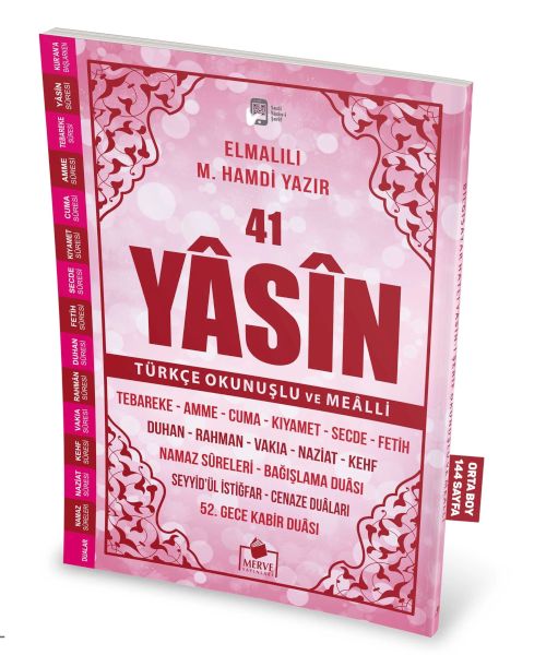 41 Yasin Türkçe Okunuşlu ve Mealli-Pembe Kapak Orta Boy